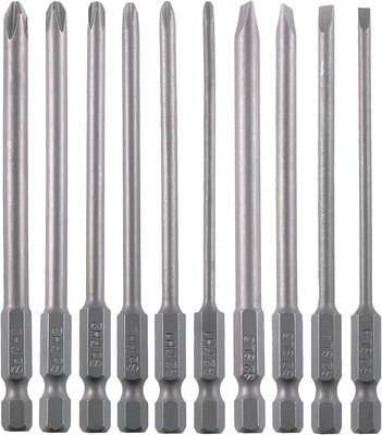 Long Screwdriver Bit Set Slotted SL3 SL4 SL5 SL6 Phillips PH1 PH2 10PCS 1/4 Inch