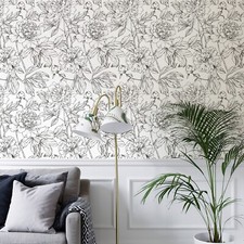 17.3"X118" Sketch Line Flower Wallpaper Peel And Stick PVC White Cabinet Sticker
