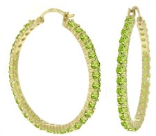 14K. SOLID GOLD HOOP EARRINGS WITH NATURAL PERIDOTS Yellow Gold 