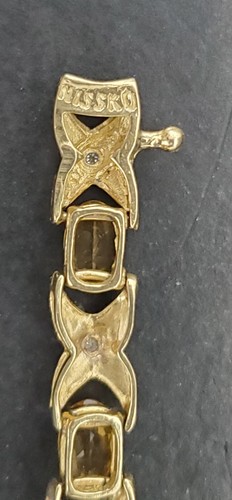 Citrine & Diamond Set 14k Solid Yellow Gold link style, Tennis Style Bracelet - Picture 7 of 12