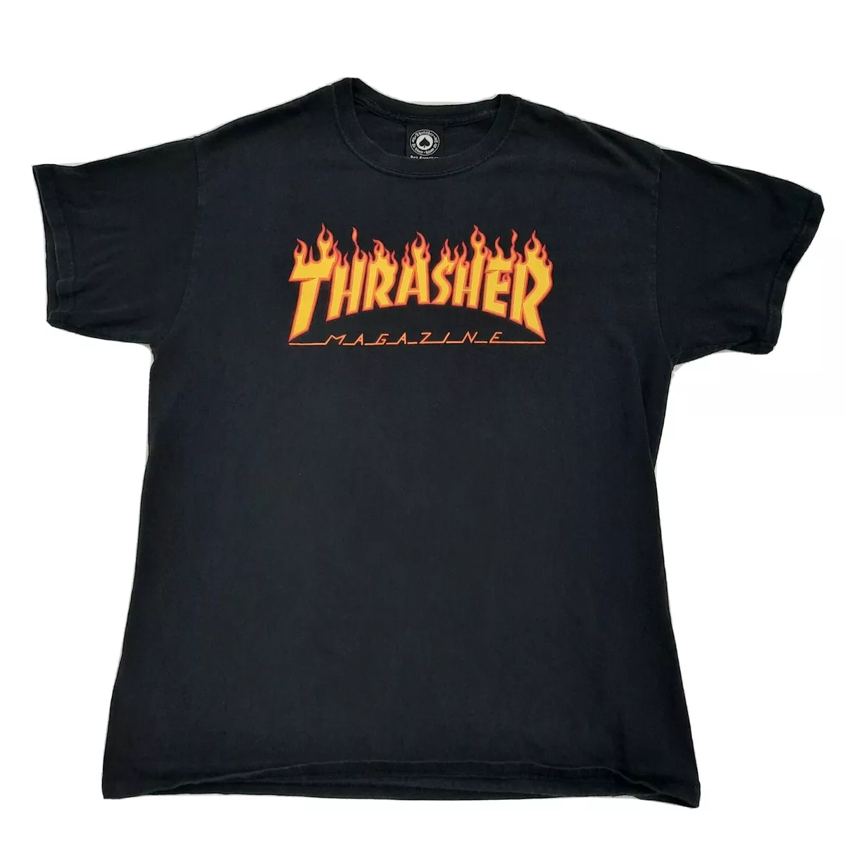Thrasher Magazine San Francisco Tag Skate Orange Flames Graphic T-Shirt Sz Large
