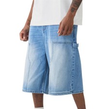 Mens Loose Denim Shorts Baggy Casual Wide Leg Mid Jean Hip Hop Shorts Streetwear