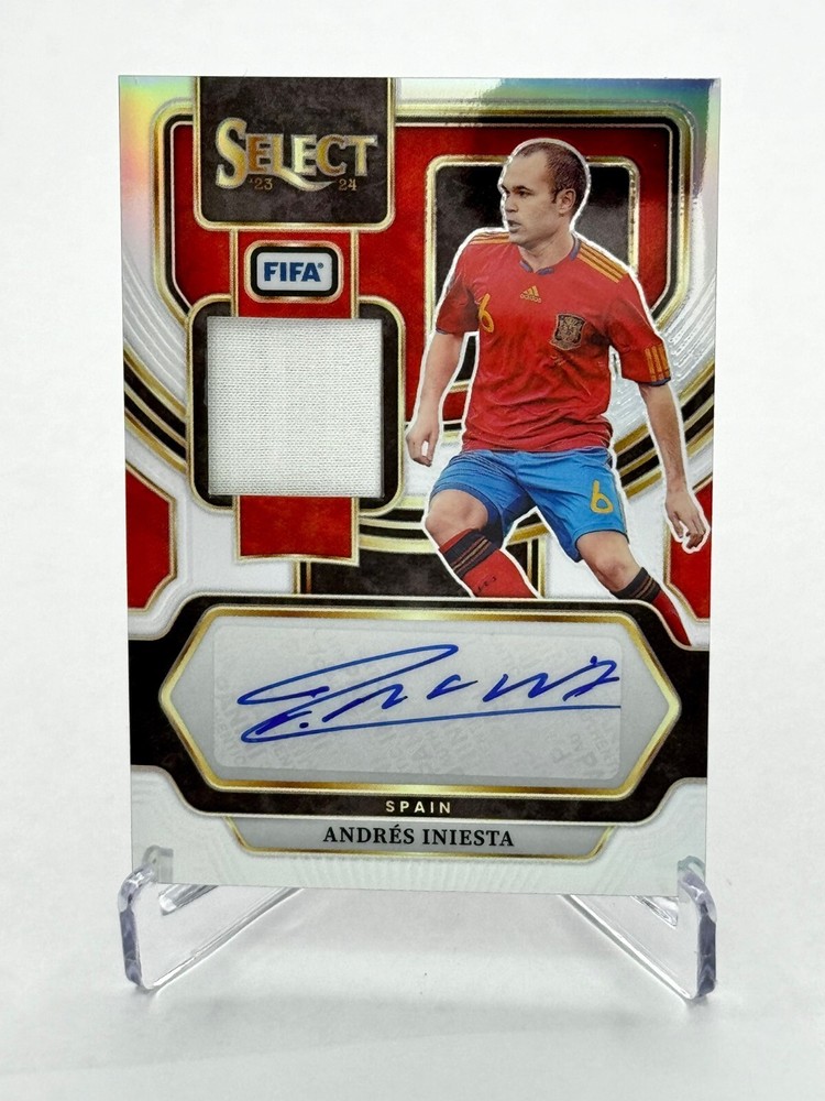 Andres Iniesta 2023-24 Panini Select FIFA Soccer Spain Silver Patch Auto AM-AI