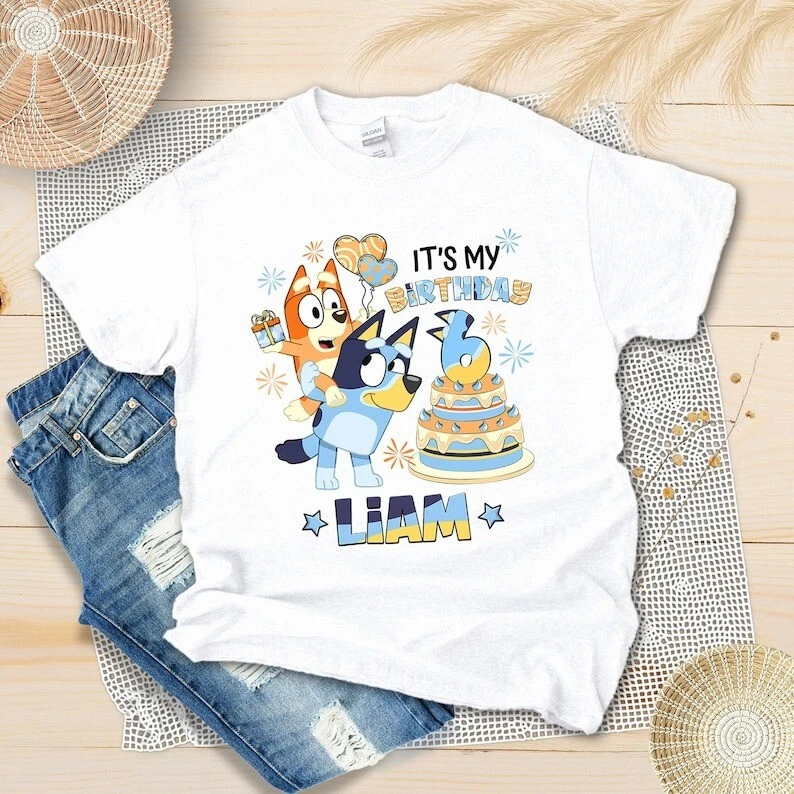 Camisa de cumpleaños azul personalizada, camisa azul y bingo para niños,  camiseta de feliz cumpleaños