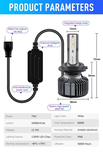 2X H7 LED Car Headlight Bulb Kit High Low Beam 6500K Super White 12V 20000LM EOA - Picture 2 of 16