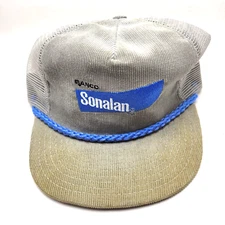 Elanco Sonalan Corduroy Hat Cap Gray Adult Used Mesh Snapback Vtg Usa G11D
