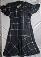 NWT Lauren Ralph Lauren Womens Gray Plaid Flutter Sleeve Sheath Dress Size 4