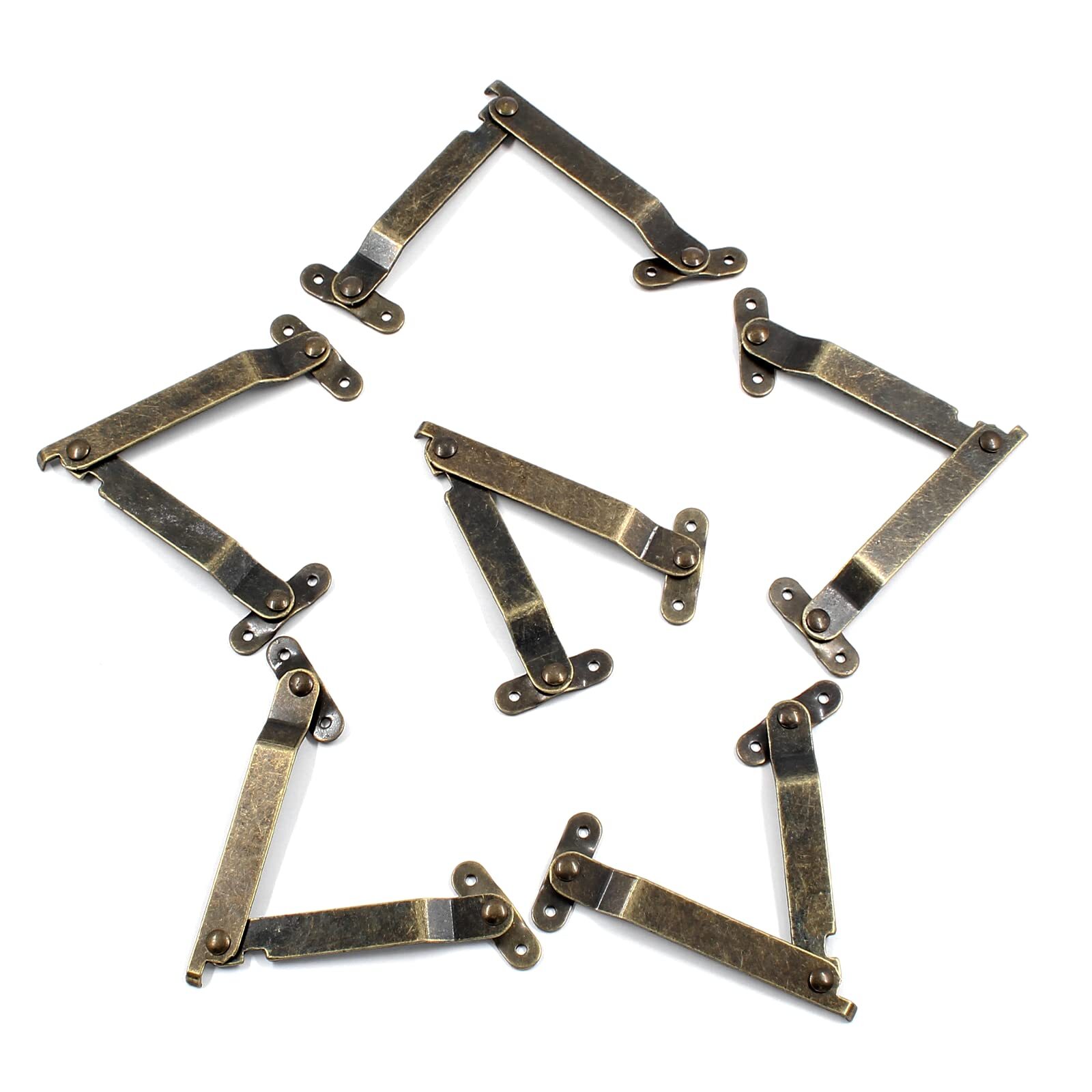 6pcs Lid Support Folding Hinges, Antique Brass Jewelry Box Lid Stay Hinge, Ir...