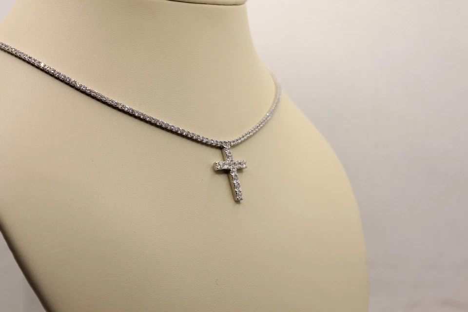 COLLANA TENNIS CROCE MM 2 MM 2,5 CM 40-45 ARGENTO RODIATO ZIRCONI BIANCHI EXPOIT - Immagine 3 di 4