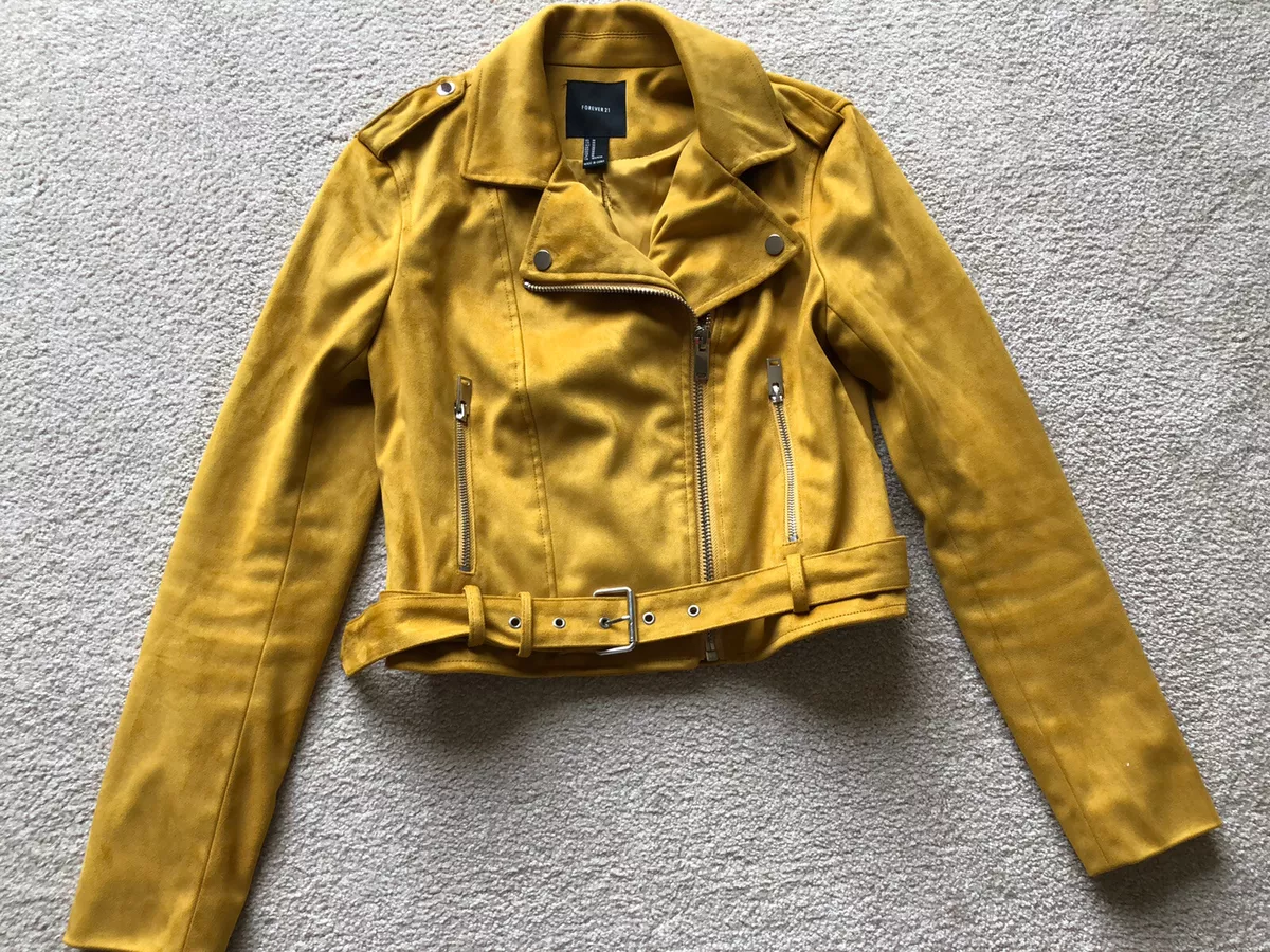 WOMENS FOREVER 21 FAUX SUEDE YELLOW BELTED JACKET OUTERWEAR COAT MEDIUM M  SOFT