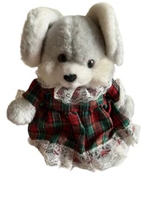 Vintage Emrad Ltd Christmas Mouse Plush 8”free Standing Plaid Dress Stuffed