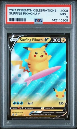 2021 POKEMON CELEBRATIONS #008 SURFING PIKACHU V PSA 9