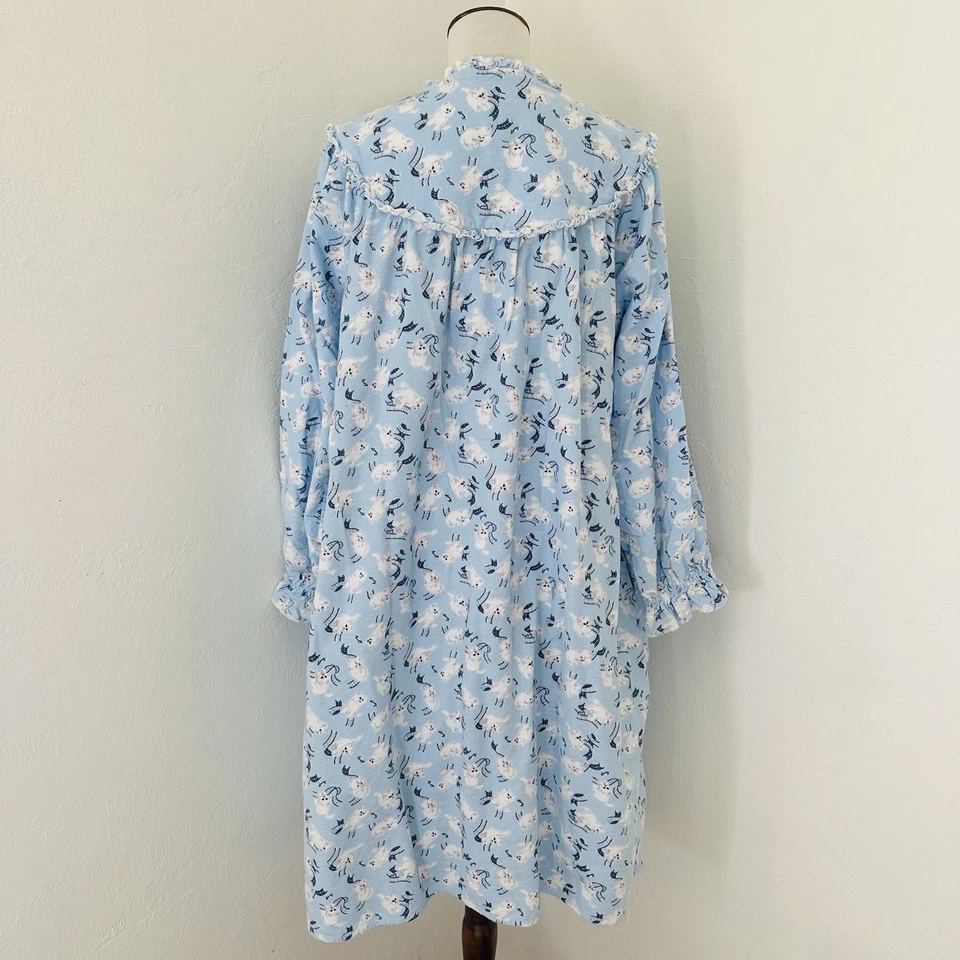 Lanz Of Salzburg Flannel Midi Nightgown Womens Medium Blue Kitten Cat Print - Image 2 of 4