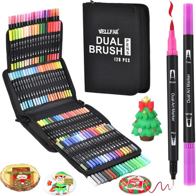 Dual Brush Marker Pens 120 Colors Art Markers Set Fine and Brush Tip Kids Gift