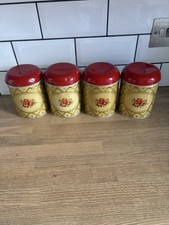 4 Vintage 1950s Worcester Ware Red Rose Pattern Aluminium Tea Storage Tins