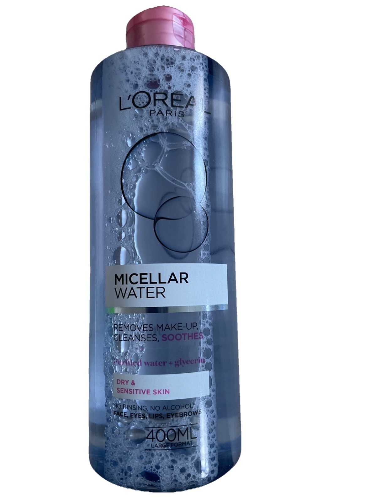 L'Oreal Paris Micellar Water Cleanse, Purify 400ml for Face, Eyes and Lips.