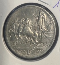 REGNO 2 LIRE 1917 LIRA ITALIANA VITTORIO EMANUELE III RE D' ITALIA ARGENTO