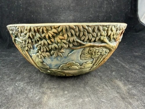 Weller Flemish 1920s Vintage Art Pottery Forest Trees Woodland Hanging Basket