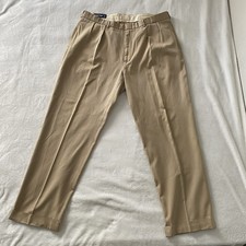 VTG Polo Golf Ralph Lauren Dress Pants 40x32 Pleated Cuffed Khaki Herringbone