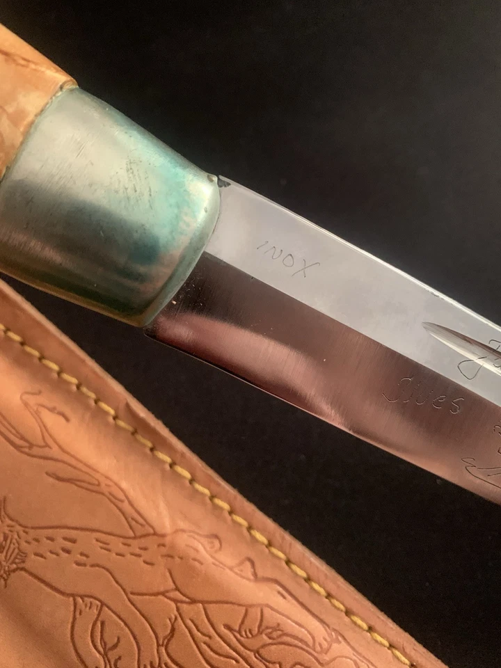 Original Janne Marttiini Ilves Inox Finnland Jagdszene Gravur Lederscheide EDC - Bild 3 von 4