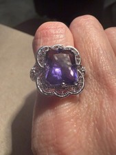 S925 Sterling Silver Purple Gemstone Statemen...