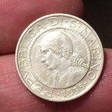 REPUBBLICA DI SAN MARINO - VECCHIA MONETAZIONE - 5 LIRE 1938  R ARGENTO