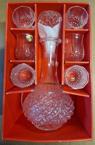 Vintage Cristal d'Arques Lead Crystal Decanter & 6 Liqueur Glasses, Boxed Set
