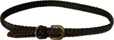 GOOD Vintage Womens Braided Genuine Leather Dark Brown Belt, M/L