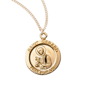 Authentic 16kt Gold Plated Sterling Silver Small Round St. Gerard Medal Necklace 18" Chain