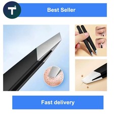 Stainless Steel Eyebrow Tweezers Slant Flat Tip Precision Hair Removal