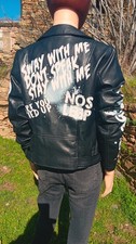 Perfecto cuir noir custom taille M – style punk rock graffiti – blouson biker...