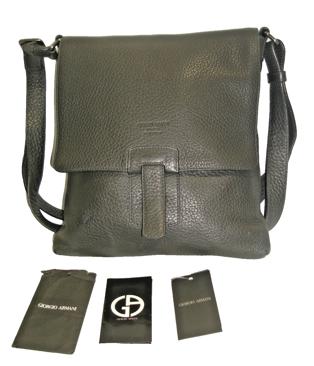 Giorgio Armani Unisex Dark Gray Exquisite Soft Leather Crossbody Bag Near MINT!