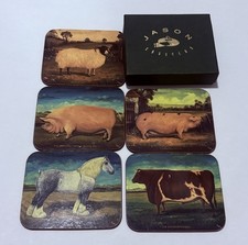 Vintage Jason Coasters Farm Animals Set Of 5 Cork Back Horse Cow Art BB