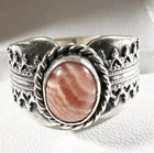 NAVAJO VINTAGE ANN CURLEY STERLING SILVER RHODOCHROSITE SIZE 7.5 RING 8.6g