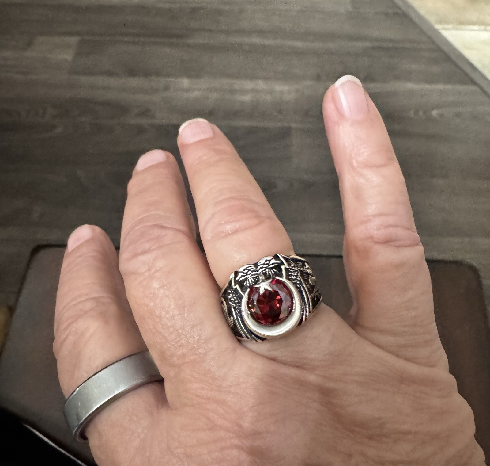 Turkish Silver Gents Ring With Imitation Ruby, Ea… - image 5