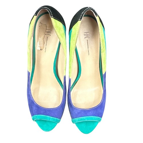 INC Platform Pump 10M Suede Patchwork Multicolor Funky Y2K Peep Toe Artsy Career - Picture 17 of 21