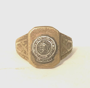 Vtg BRONZE NY University CLASS ring with STERLING SILVER top  s.- 10.5  30