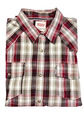 Levis Shirt Mens Large Pearl Snap Western Long Sleeve Modern Brown Plaid Cowboy