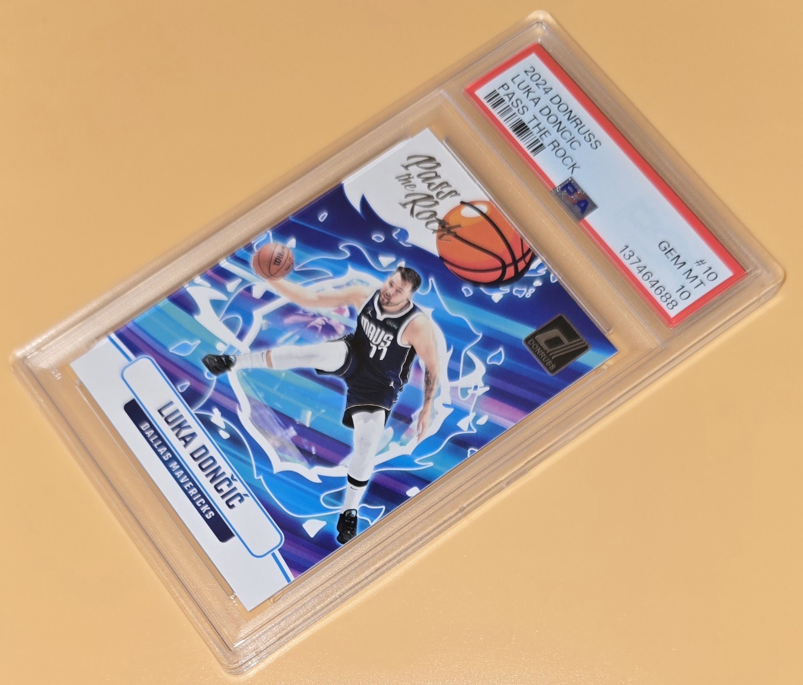 Luka Doncic PSA 10 Low Pop Insert Pass The Rock 2024-25 Panini Donruss NBA Card view 5