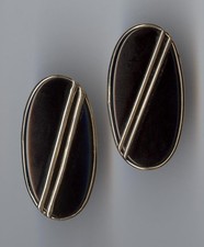 14K 6.32 Gram Solid Yellow Gold 30mm Oval Cut Black Onyx Gemstone Earrings jd