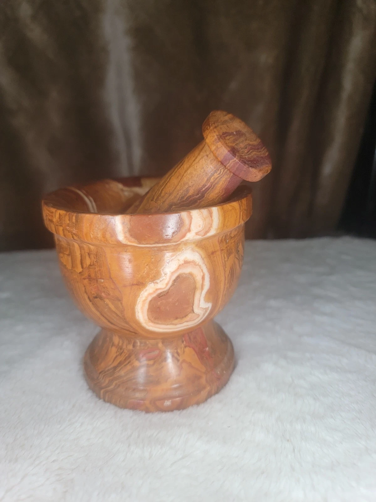 Natural Stone Brown Onyx Marble Mortar & Pestle Handmade In Pakistan