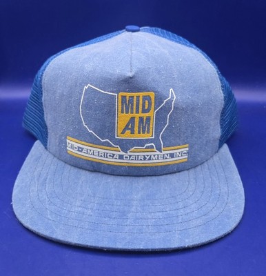 Vintage 1980s MID AM Mid-America Dairymen Inc Blue Snapback Hat ~ Made In USA  
