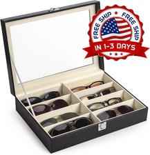 Estuche Para Gafas De Sol Con 8 Ranuras Estuche De Cuero Para Anteojos Negro NEW