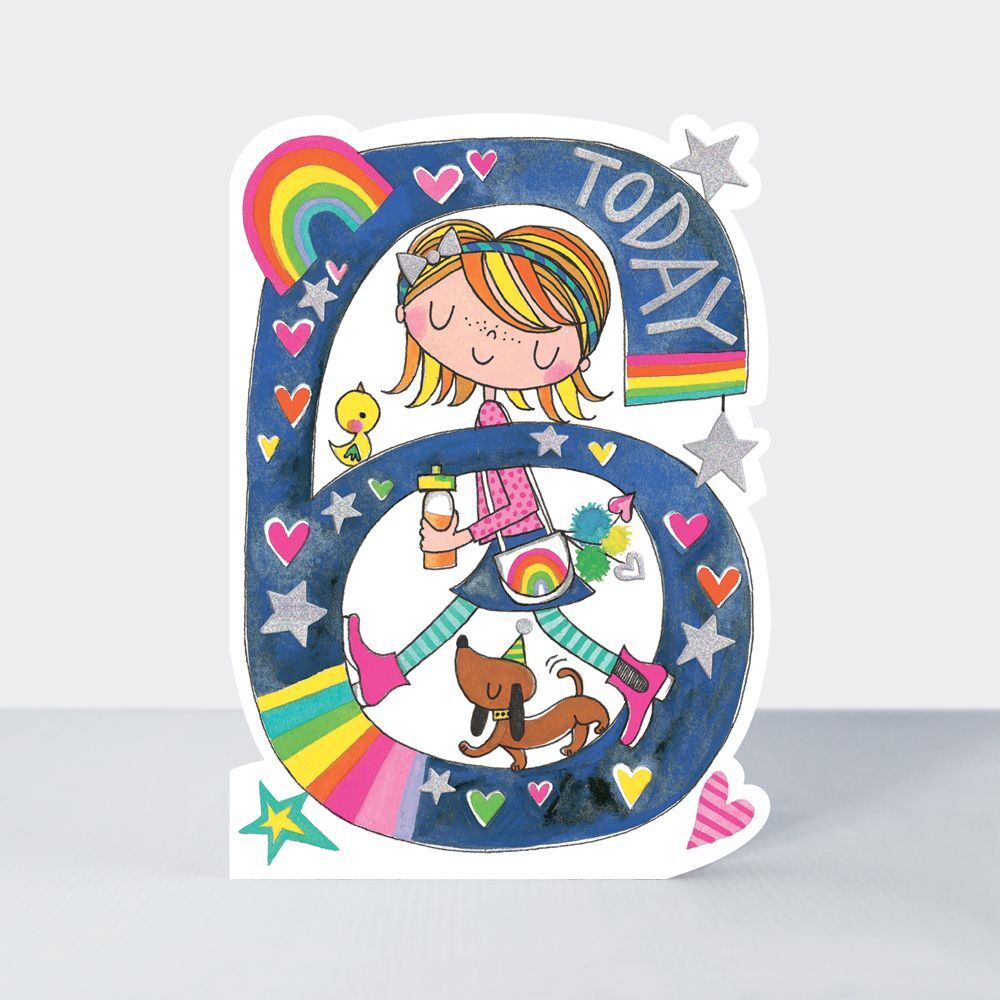Birthday Card - Girl Kids - 6th Birthday Age 6 Dog - Die-cut - Star Jumps NEW