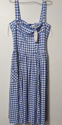New Miss Rosier Blue & White Checked Ribbon Long Dress