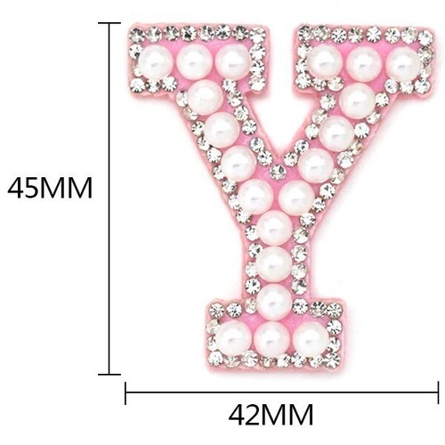 1Pcs Pink Bottom Pearl Letter Patches English Alphabet Rhinestone Patch Applique - Picture 48 of 54