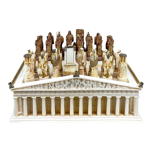 Chess Set Board Parthenon Temple & 32 Pieces Greek Roman Gods - Picture 4 of 9