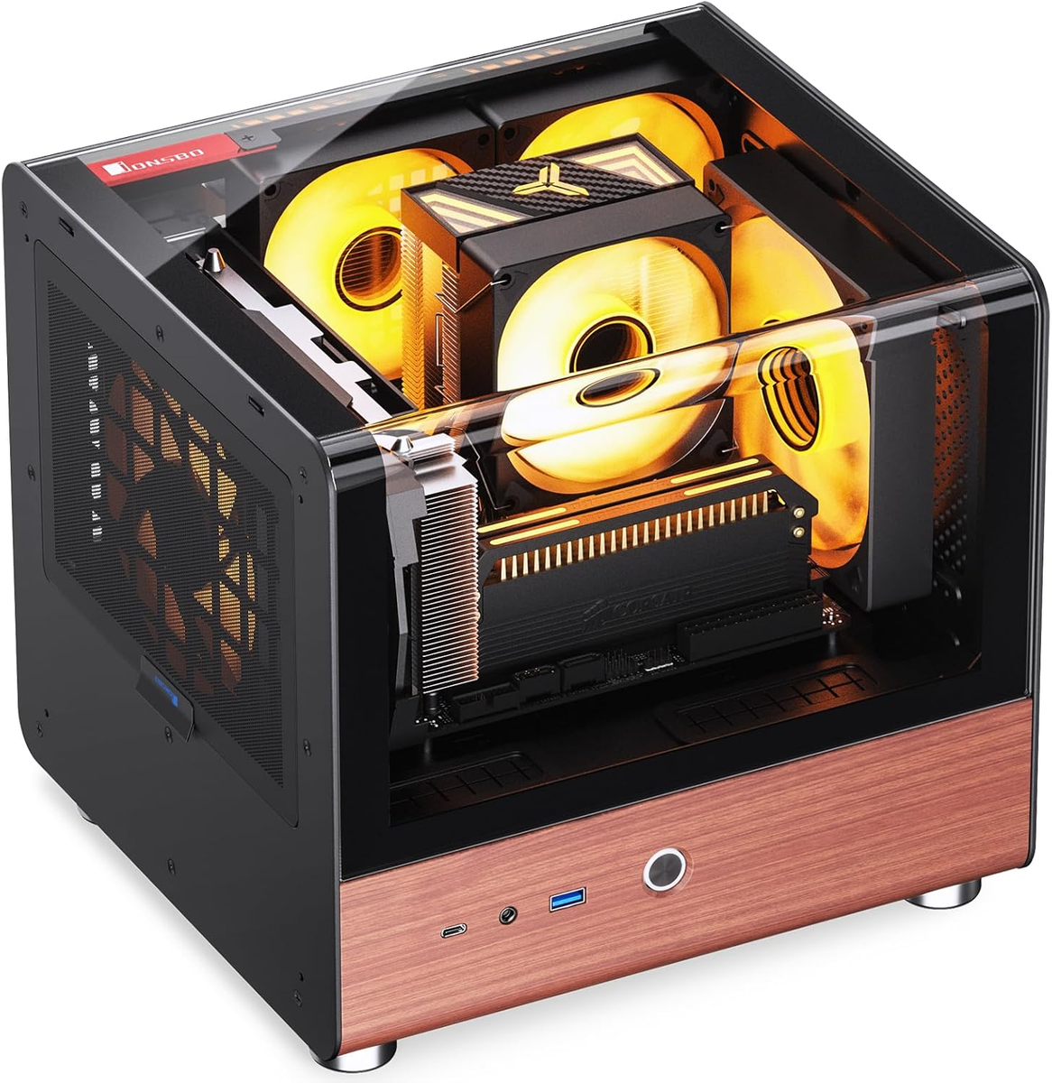TK-0 Black ITX Mini Tower Pc CASE, Hyperboloid Glass Desktop