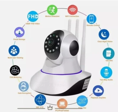 TELECAMERA 1080P HD Wireless Interna SD IP CAMERA Motorizzata IR INFRAROSSI WIFI