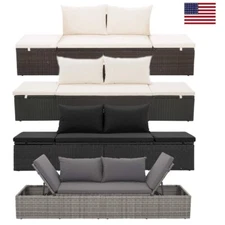 Outdoor Lounge Bed Poly Rattan Wicker Patio Day Bed Sun Lounger Sofa Bed US